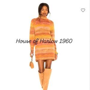 House of Harlow 1960 x Revolve Mazzy Cow Neck Sweater Dress Sunset Ombre Size XL